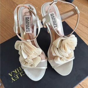 Badgley Mischka Cream Heels with Floral Detail